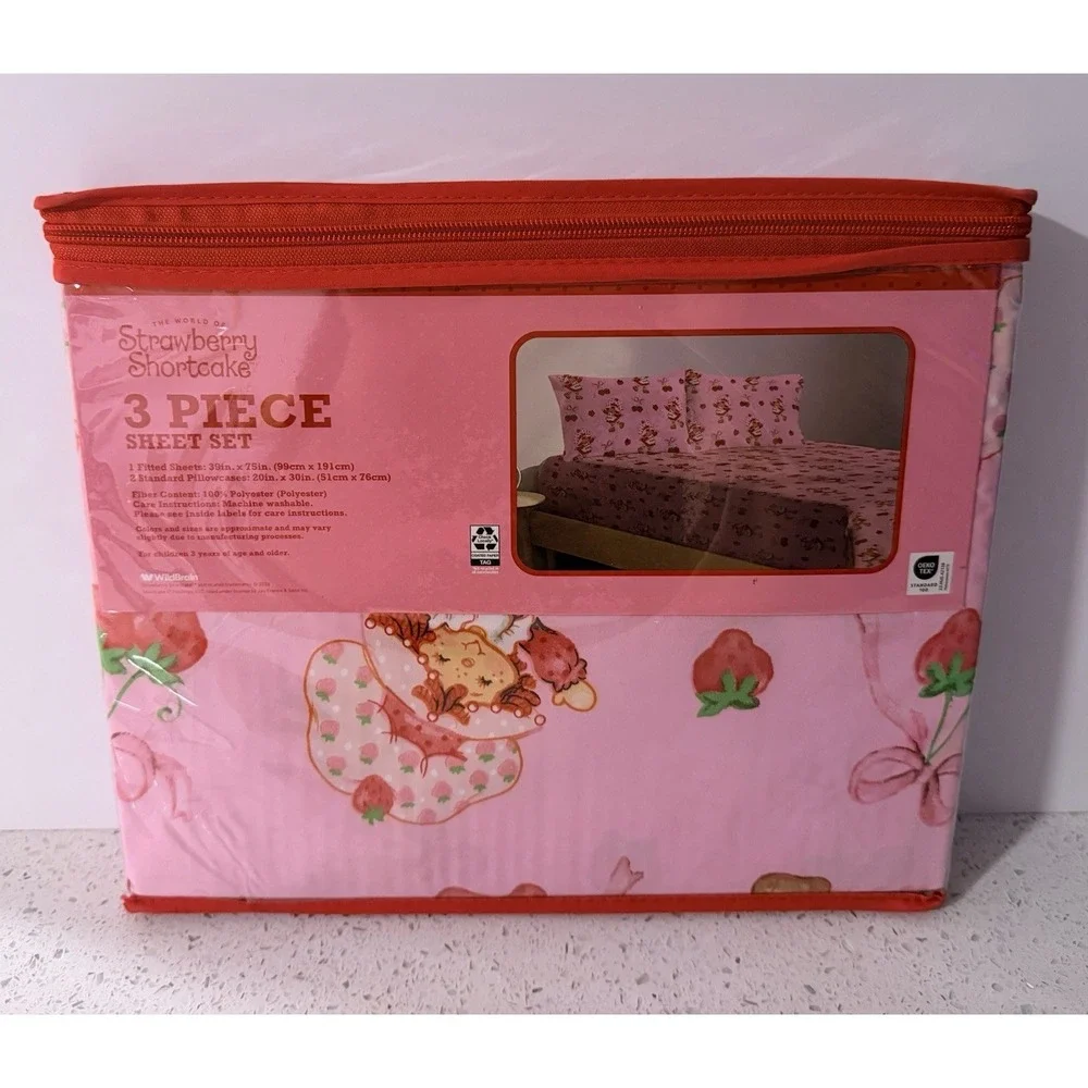 NWT Strawberry Shortcake Twin Sheet Set 3 Piece Pink Bedding New Sealed